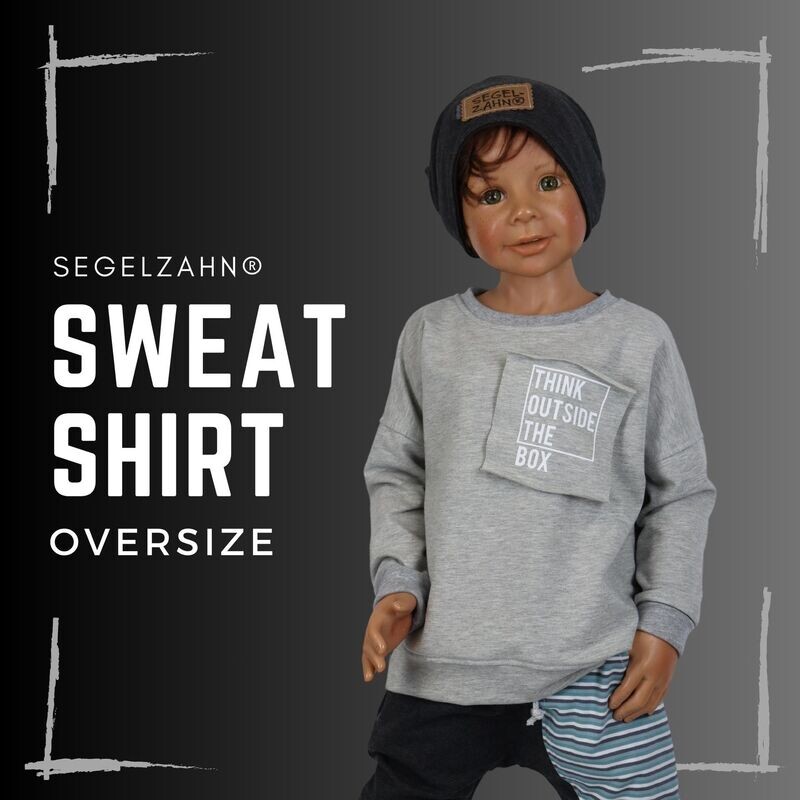 Oversize Pullover für Kinder Hellgrau mit Spruch, Statement Sweatshirt Unisex Jungen Mädchen Pulli, Oberteil - Segelzahn think outside the box Oversize Pullover für Kinder Hellgrau mit Spruch, Statement Sweatshirt Unisex Jungen Mädchen Pulli, Oberteil - Segelzahn think outside the box