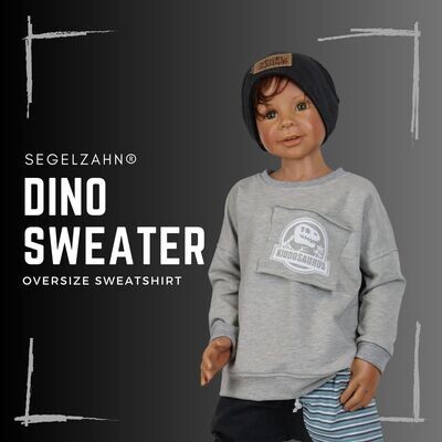 Dino Pullover für Kinder Hellgrau Oversize Sweatshirt Unisex Jungen Mädchen Pulli, Oberteil - Segelzahn Dinosaurier Shirt