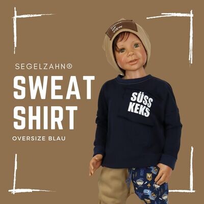 Oversize Pullover für Kinder Unisex Sweatshirt Blau - statement Shirt Süsskeks - Segelzahn Oberteil Kinderkleidung für Jungen und Mädchen