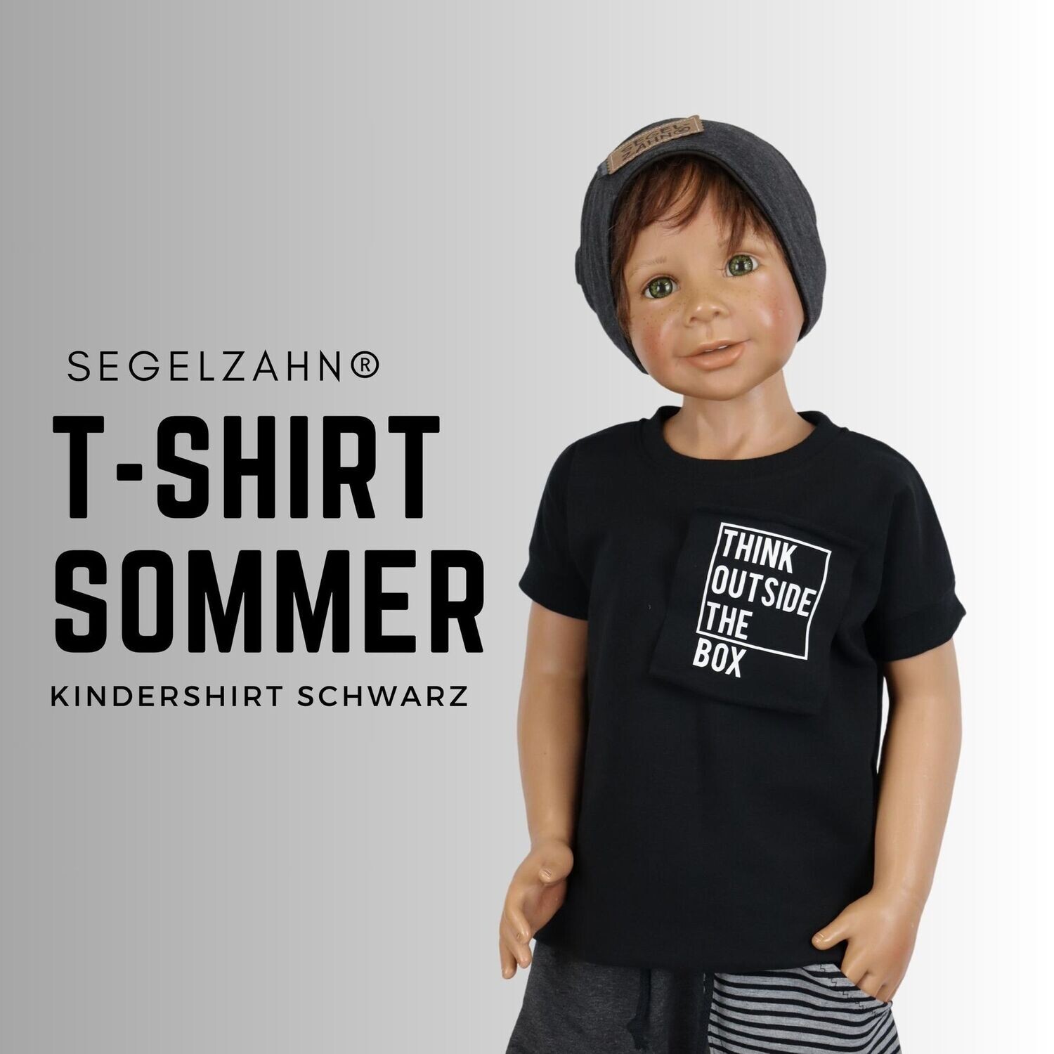 Tshirt Unisex Schwarz - statement Shirt für Jungen und Mädchen - Segelzahn think outside the box- Kindershirt - Oberteile - Sommer für Kind und Baby