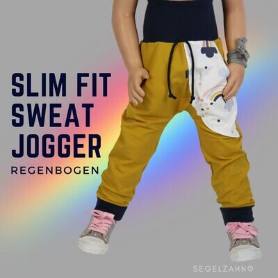 Slim Fit Sweat Hose Kinder - Regenbogen - Senf Gelb - Jogginghose Unisex für Jungen und Mädchen - Kinderhose Segelzahn Hosen