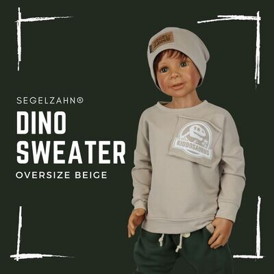 Dino Pullover für Kinder Beige Oversize Sweatshirt Unisex Jungen Mädchen Pulli, Oberteil - Segelzahn Dinosaurier Shirt