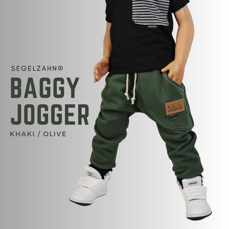 Sweat Hose Kinder Baggy Jogger Khaki Olive Jungen Pumphose Baby Kind Jogginghose Segelzahn Kinderkleidung Mitwachshose Jungs