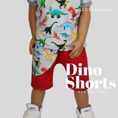 Dino Shorts, kurze Hose Kind Baby Sommerhose Sweat Jogger, Segelzahn Kinderkleidung Sommer Hosen Rot Dinosaurier Mitwachshose Sommerhose