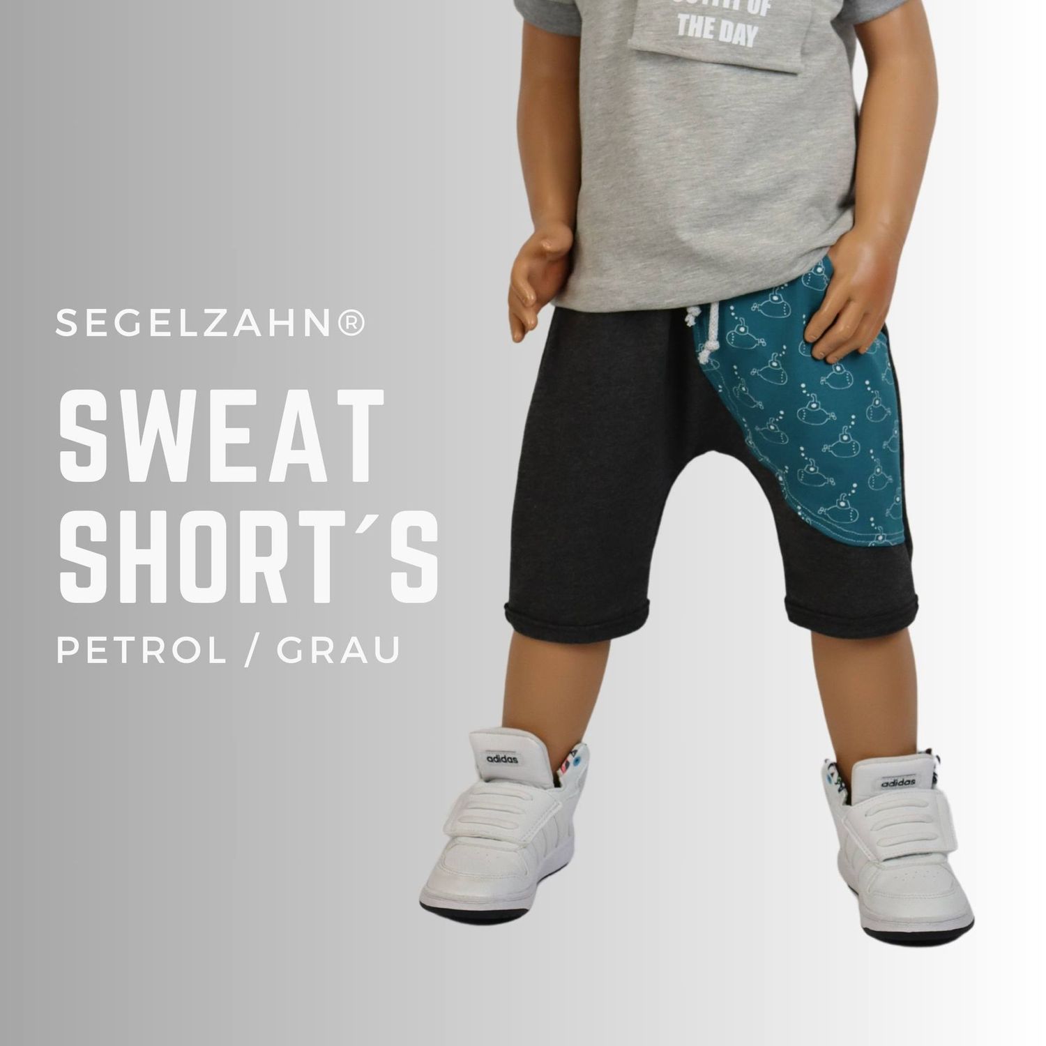 Shorts, kurze Hose Junge Mädchen Kind Baby Sweat Jogger knielang Grau Segelzahn Kinderkleidung Sommerhose Kinderhose U-Boot