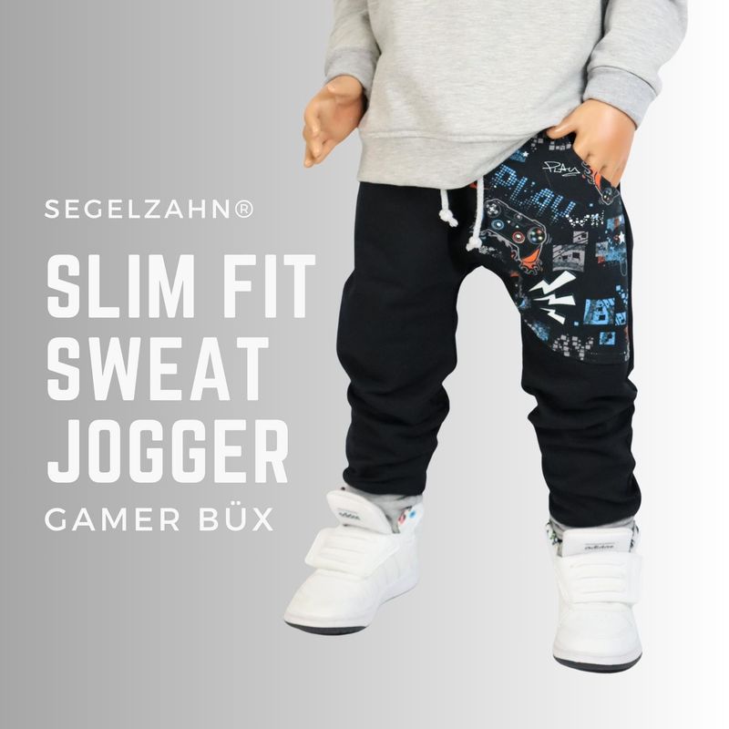 Sweat Jogger Kinder Jungen Pumphose Baby Kind Schwarz Slim Fit Hose Kinder Jogginghose Zocker Gamer Segelzahn
