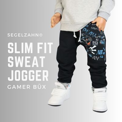 Sweat Jogger Kinder Jungen Pumphose Baby Kind Schwarz Slim Fit Hose Kinder Jogginghose Zocker Gamer Segelzahn