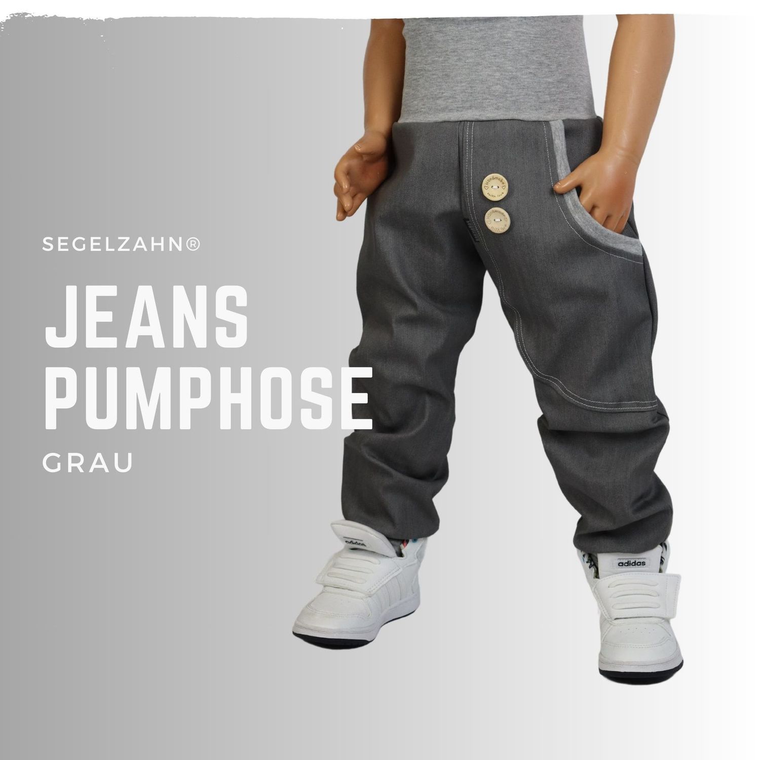 Jeans Hose Kinder Grau Pumphose Jungen Mädchen Baby Kinderhose Jeanshose Unisex Jeanspumphose Segelzahn Kinderkleidung graue Jeanshosen