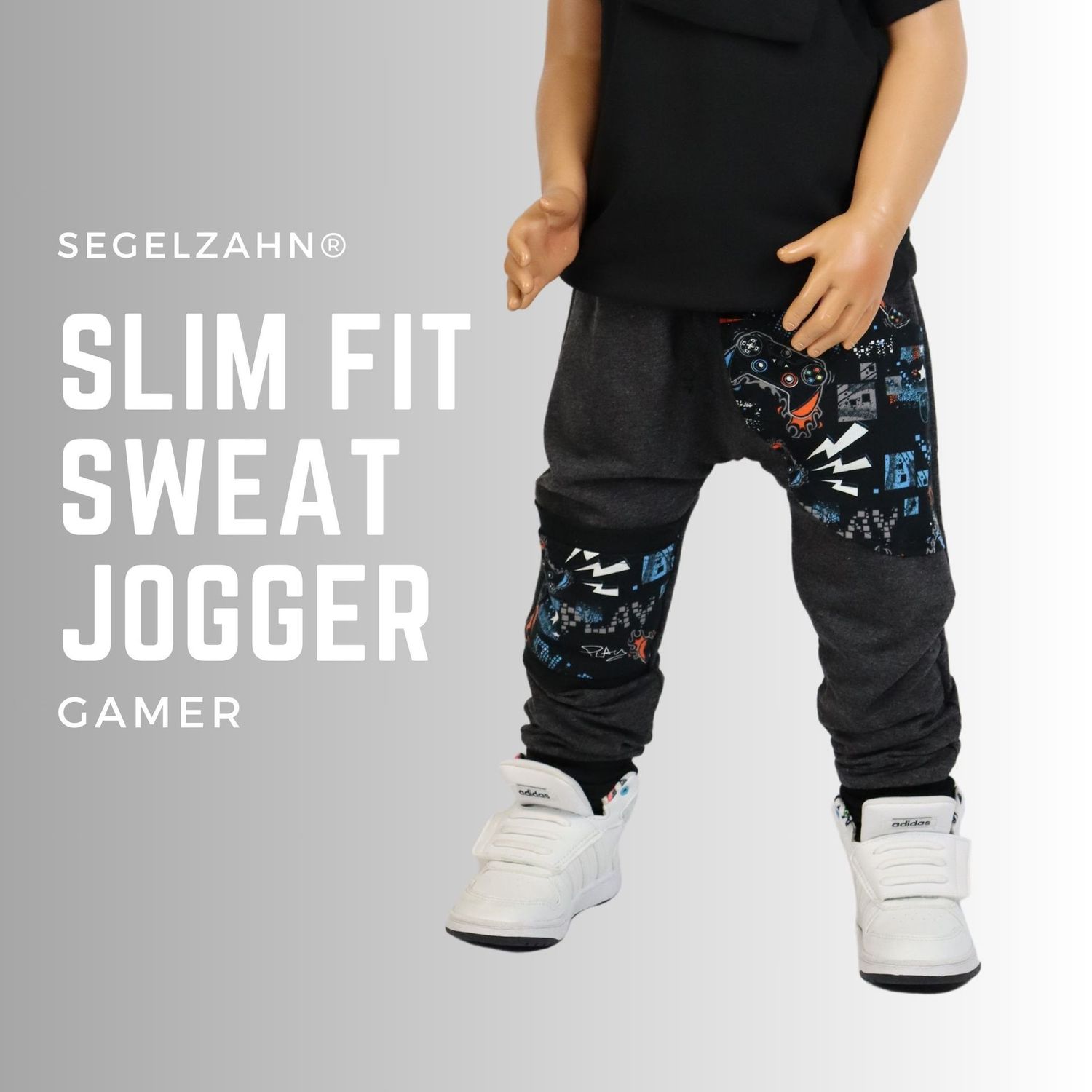 Sweat Jogger Kinder Jungen Pumphose Baby Kind Grau Slim Fit Hose Kinder Jogginghose Zocker Gamer Segelzahn