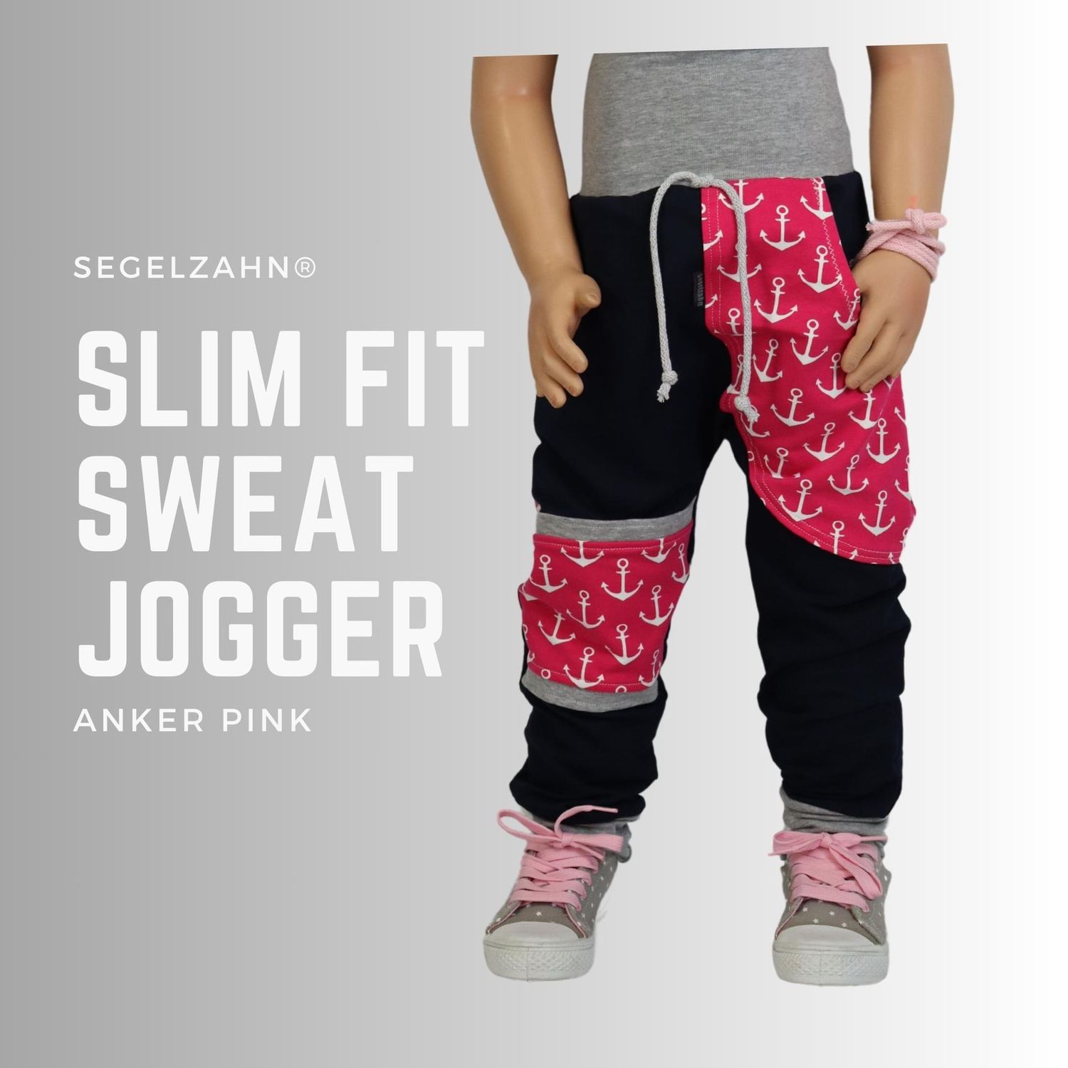 Sweat Hose Mädchen Anker Pink Schwarz, Slim Fit Jogger Kind Baby Kinder Jogginghose, Sweathose, Kinderhose, Mädchenhose, Segelzahn Hosen