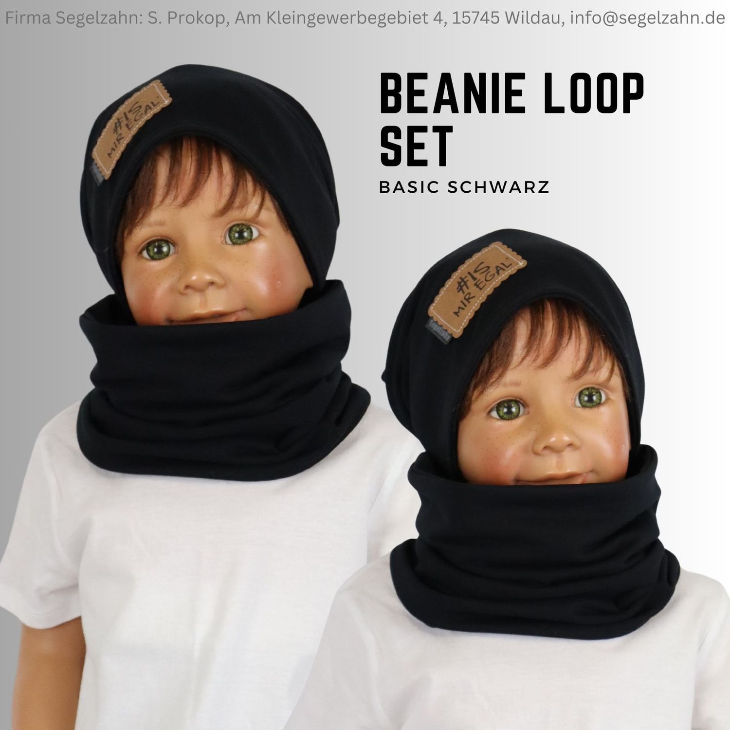 Beanie Loop Set Kinder Mütze Schal einfarbig schlicht, Schwarz Jungen Mädchen Kind Baby Mützen Sets Segelzahn Kinderkleidung Übergang Winter