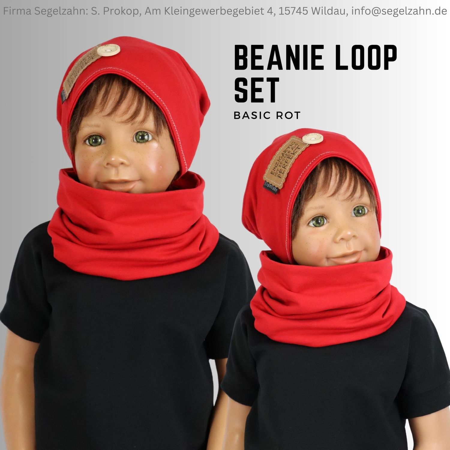 Beanie Loop Set Kinder Mütze Schal einfarbig schlicht, rot Jungen Mädchen Kind Baby Mützen Sets Segelzahn Kinderkleidung Übergang Winter