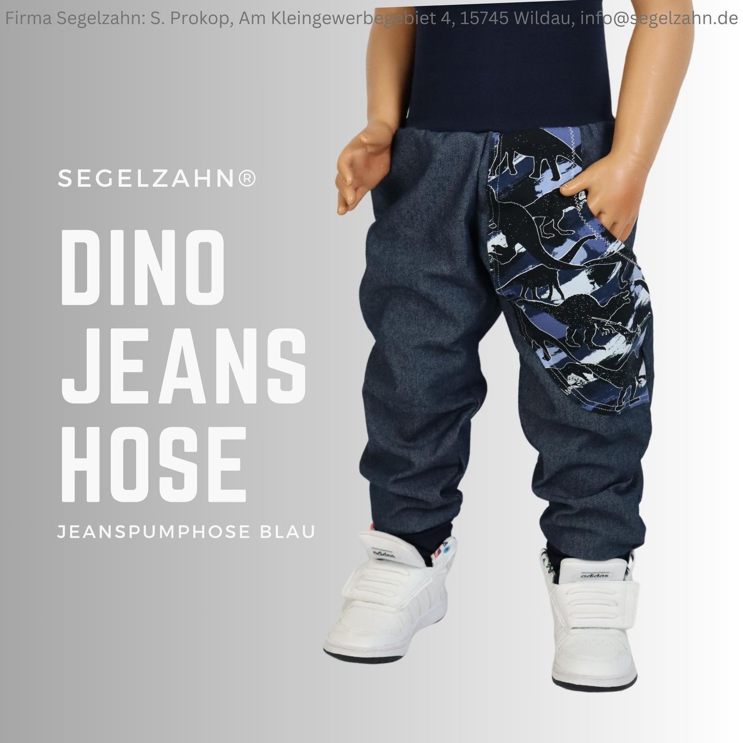 Jeans Hose Kinder Blau Pumphose Jungen Mädchen Kind Baby Kinderhose Jeanshose Unisex Jeanspumphose Segelzahn Kinderkleidung Dino Dinosaurier