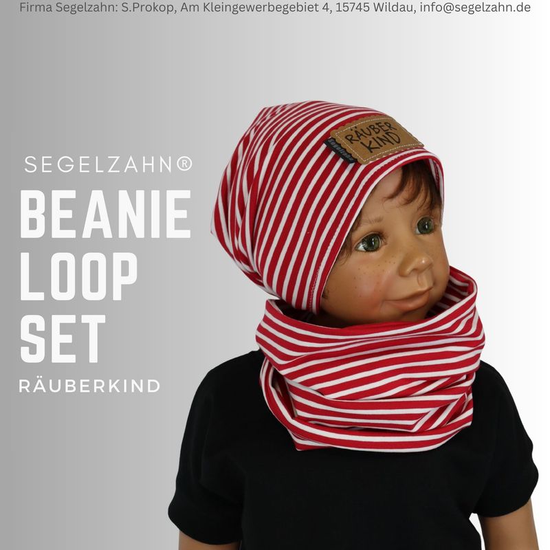 Beanie Loop Set Kinder Mütze Schal Junge Mädchen Kind Baby Kindermütze gefüttert Schlupfschal gestreift ringel Segelzahn Unisex Sets warm