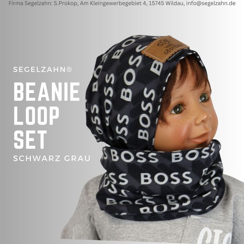 Beanie Mütze Loop Set Kinder Schwarz Grau Boss, Kindermütze Sets Mütze Schal Kind Baby Junge Mädchen Segelzahn Wintermütze Übergang Kleidung Beanie Mütze Loop Set Kinder Schwarz Grau Boss, Kindermütze Sets Mütze Schal Kind Baby Junge Mädchen Segelzahn Wintermütze Übergang Kleidung