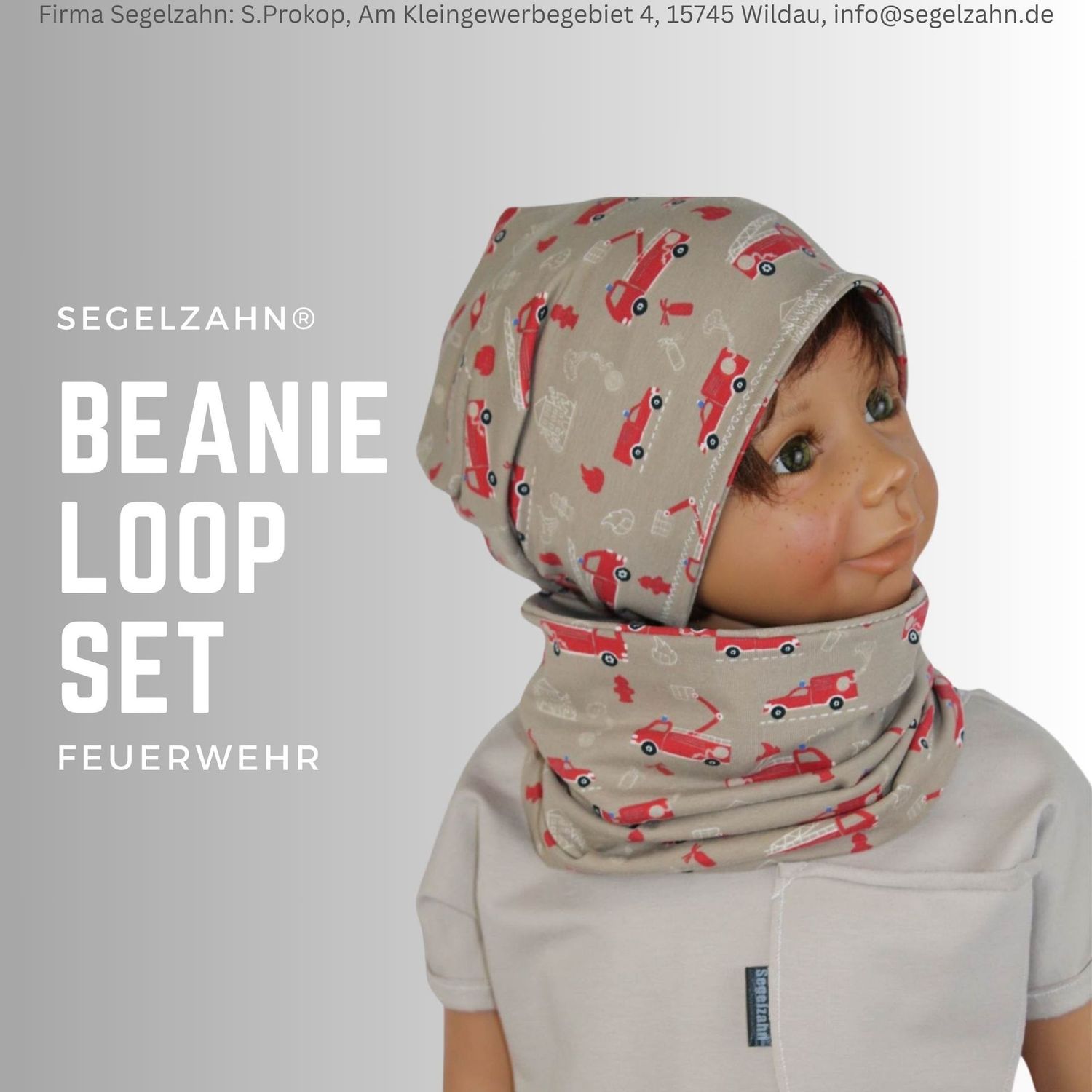 Beanie Loop Set Kinder Feuerwehr Mütze Schal Beige Unisex Set Jungen Mädchen gefüttert oder ungefüttert Kindermütze Segelzahn
