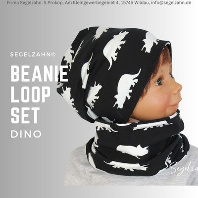 Beanie Mütze Loop Schal Jungen Set Dino Mützen Schlauchschal Kinder Sets Kind Baby Junge Dinosaurier Mützen Segelzahn Kindermütze gefüttert