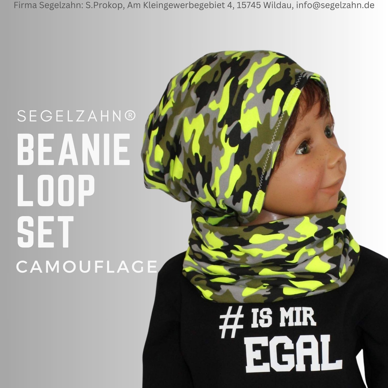 Camouflage Set Kinder, Beanie Loop Junge Mädchen Unisex Mütze mit passendem Schal Segelzahn Kinderkleidung Kindermütze Neon Gelb Mützen
