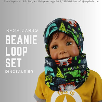 Dino Set Kinder Jungen Beanie Loop Dinosaurier Mütze Unisex Kind Baby Dinomütze mit Schal Kindermütze Segelzahn Kinderkleidung Wintermütze