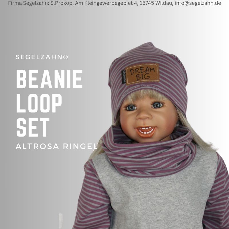 Ringelmütze Set Beanie Loop Mädchen Kinder Altrosa Streifen Grau Segelzahn Kinderkleidung Kindermütze Mütze Schlupfschal mit Spruch Ringelmütze Set Beanie Loop Mädchen Kinder Altrosa Streifen Grau Segelzahn Kinderkleidung Kindermütze Mütze Schlupfschal mit Spruch