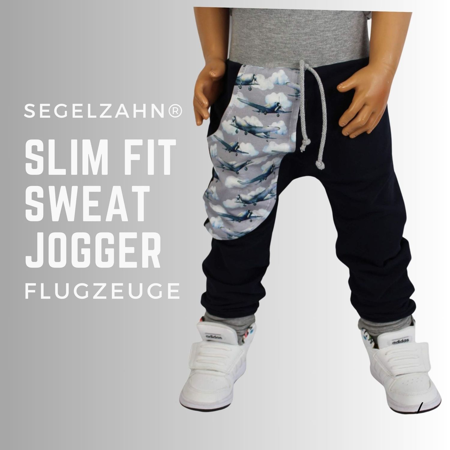 Slim Fit Jogger Kinder Blau Flugzeuge - Sweat Hose Unisex für Jungen und Mädchen - Segelzahn Hosen für Kind und Baby - Jogginghose Flugzeug