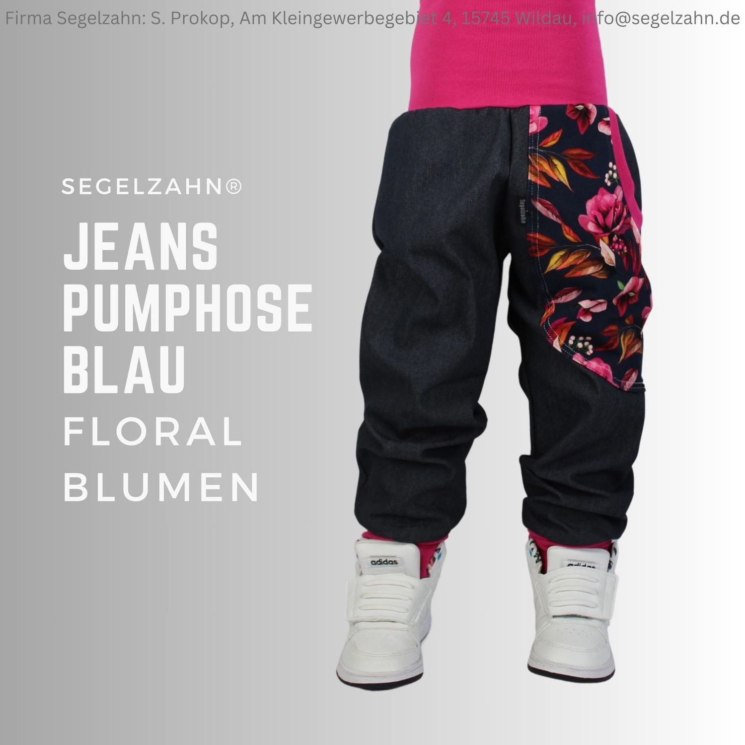 Jeans Pumphose Mädchen blau Kinderhose Jeanshose Floral Vintage Blumen Kind Baby blaue Kinderhose Jeans Segelzahn