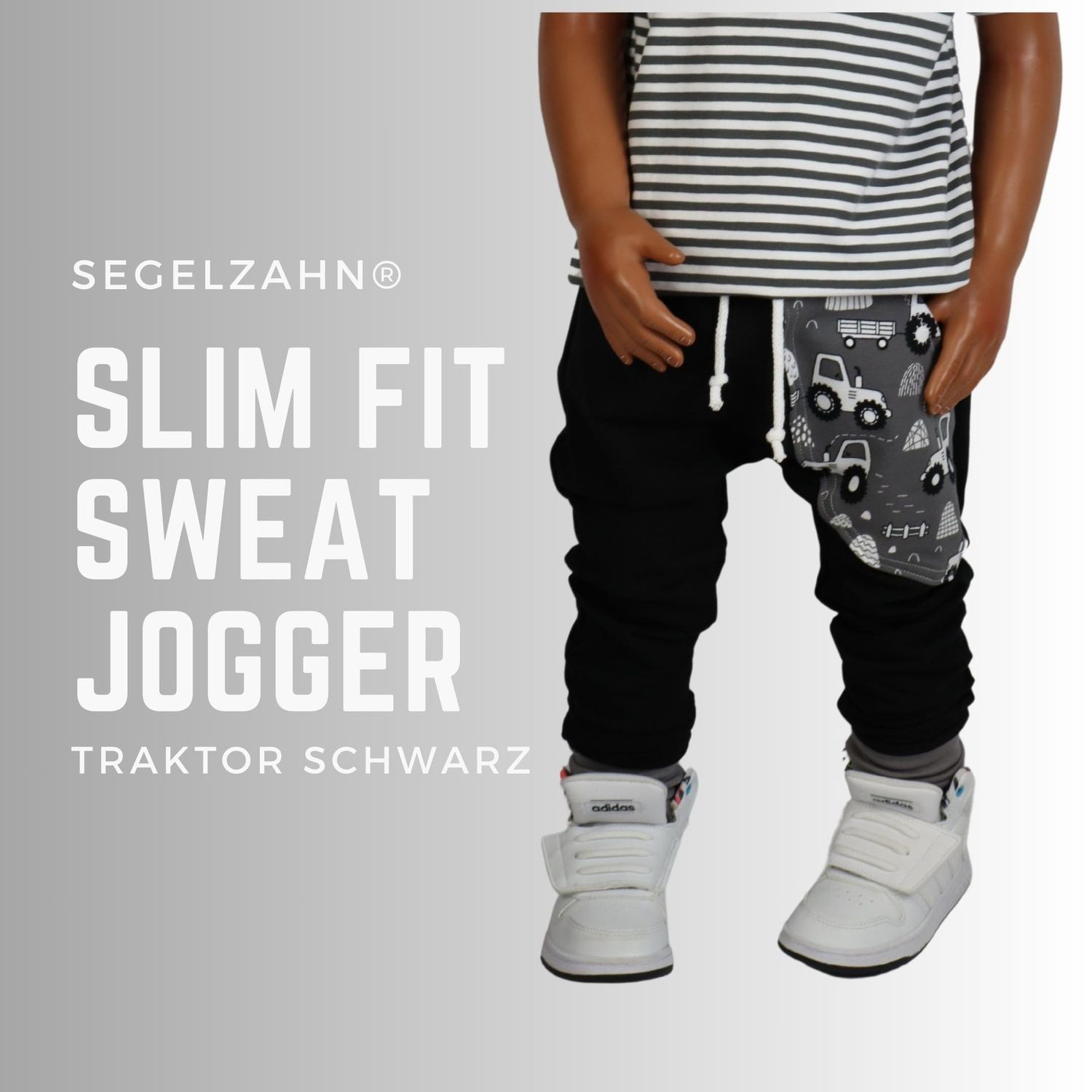 Slim Fit Jogger Kinder Traktor Schwarz, Sweat Hose Unisex Jungen Mädchen Traktorhose