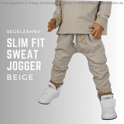 Slim Fit Jogger Kinder Beige schlicht einfarbig Sweat Jogger Unisex Jungen Mädchen Basic Hose