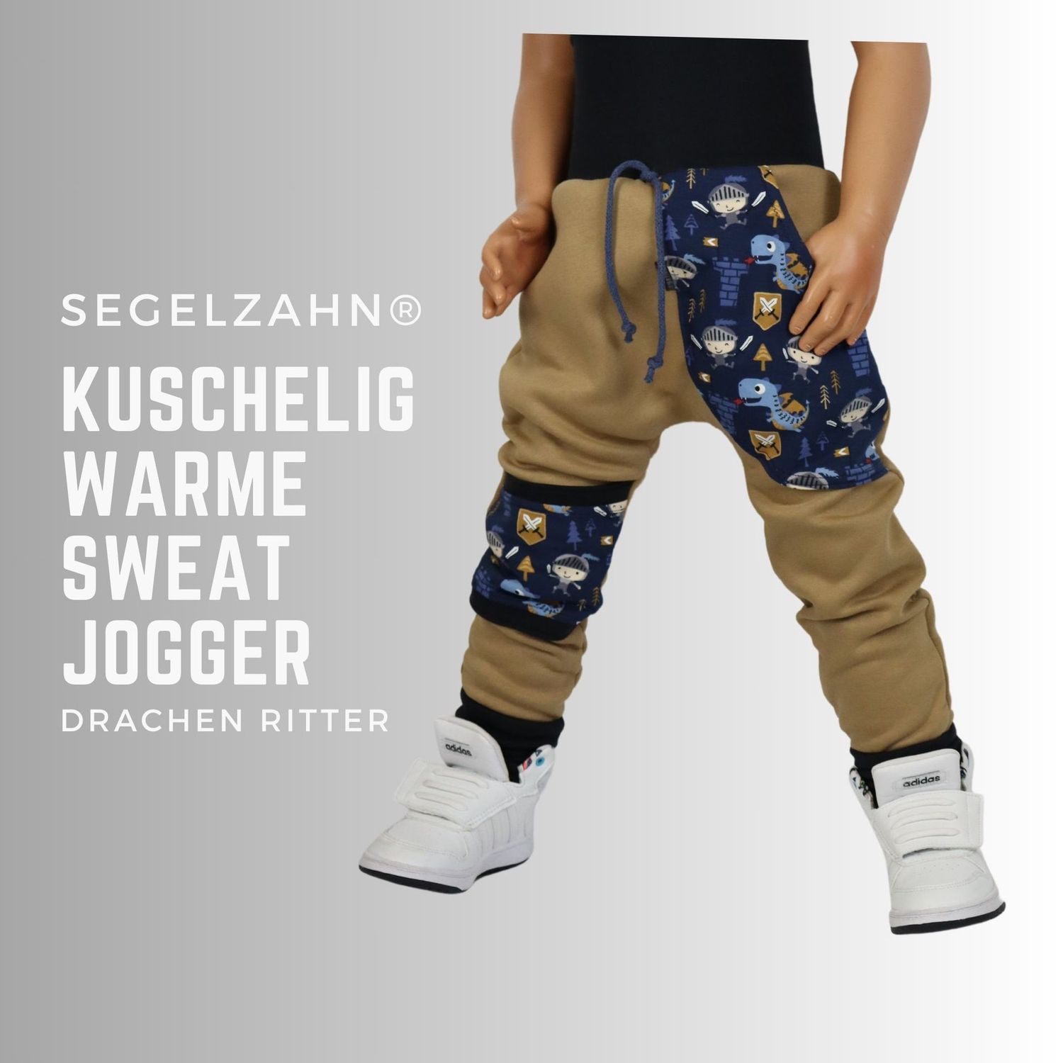 warme Sweat Hose Kinder, Drachen Ritter - Slim Fit Jogger Kind Baby - Jogginghose Jungen, Sweathose Unisex Karamell Blau - Segelzahn Hosen