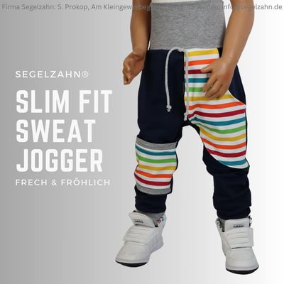 Sweat Hose Kinder - blaue Slim Fit Jogger Jungen Mädchen Kinder Baby - Segelzahn Kinderkleidung Hosen Jungen Jogginghose  blau bunt ringel