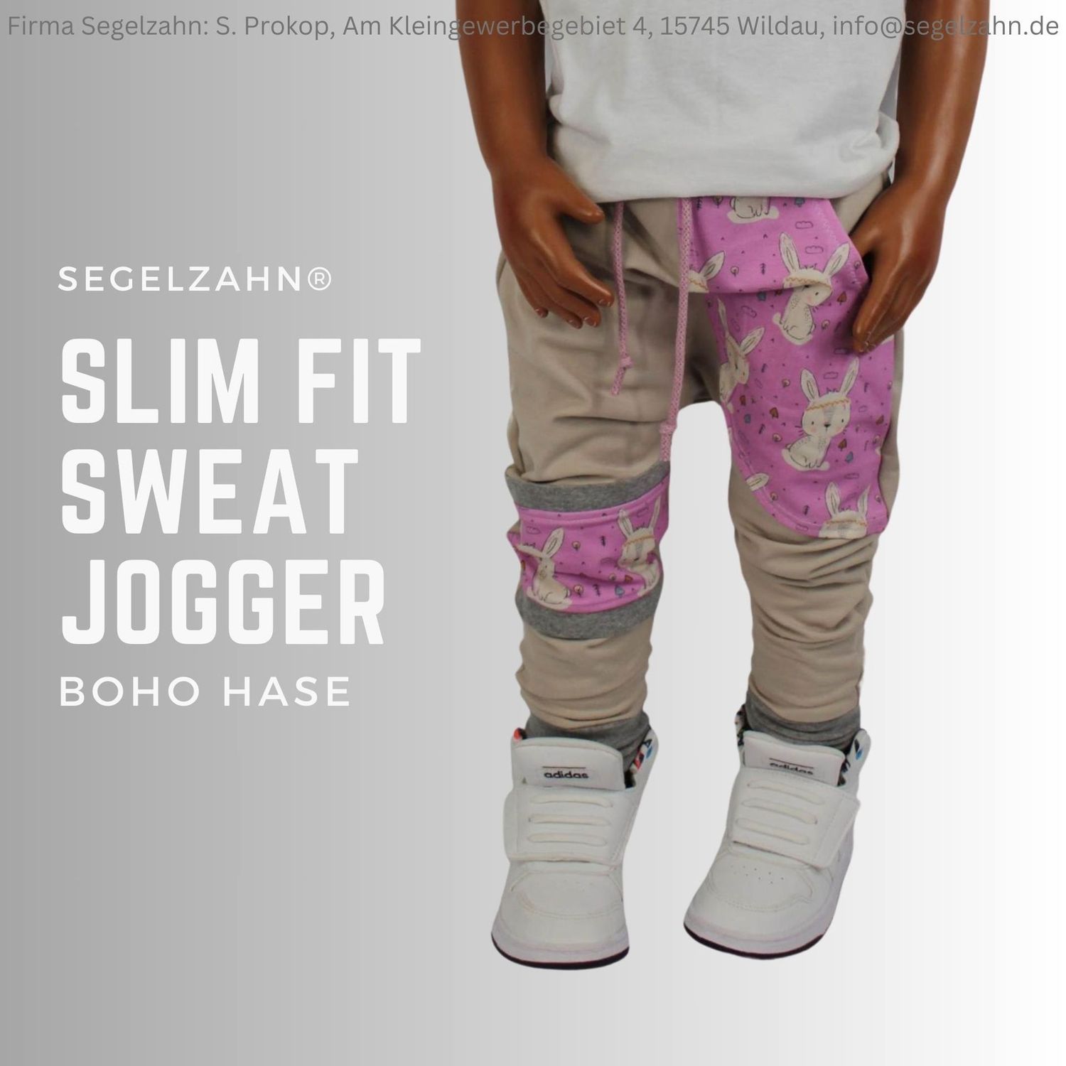 Slim Fit Jogger Mädchen Beige Hase Boho, Sweat Hose Kinder Jogginghose