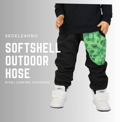 Softshellhose Kinder Pixel, gefütterte Regenhose Kind Baby, warme Matschhose Jungen, Segelzahn Outdoorhose Schwarz Grün Gaming