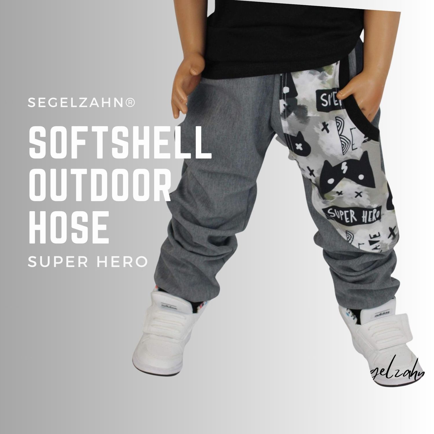 Softshellhose für Jungen Grau Outdoorhose Super Hero gefüttert für Kinder warme Regenhose / Kind Baby Matschhose / Buddelhose / Superheld