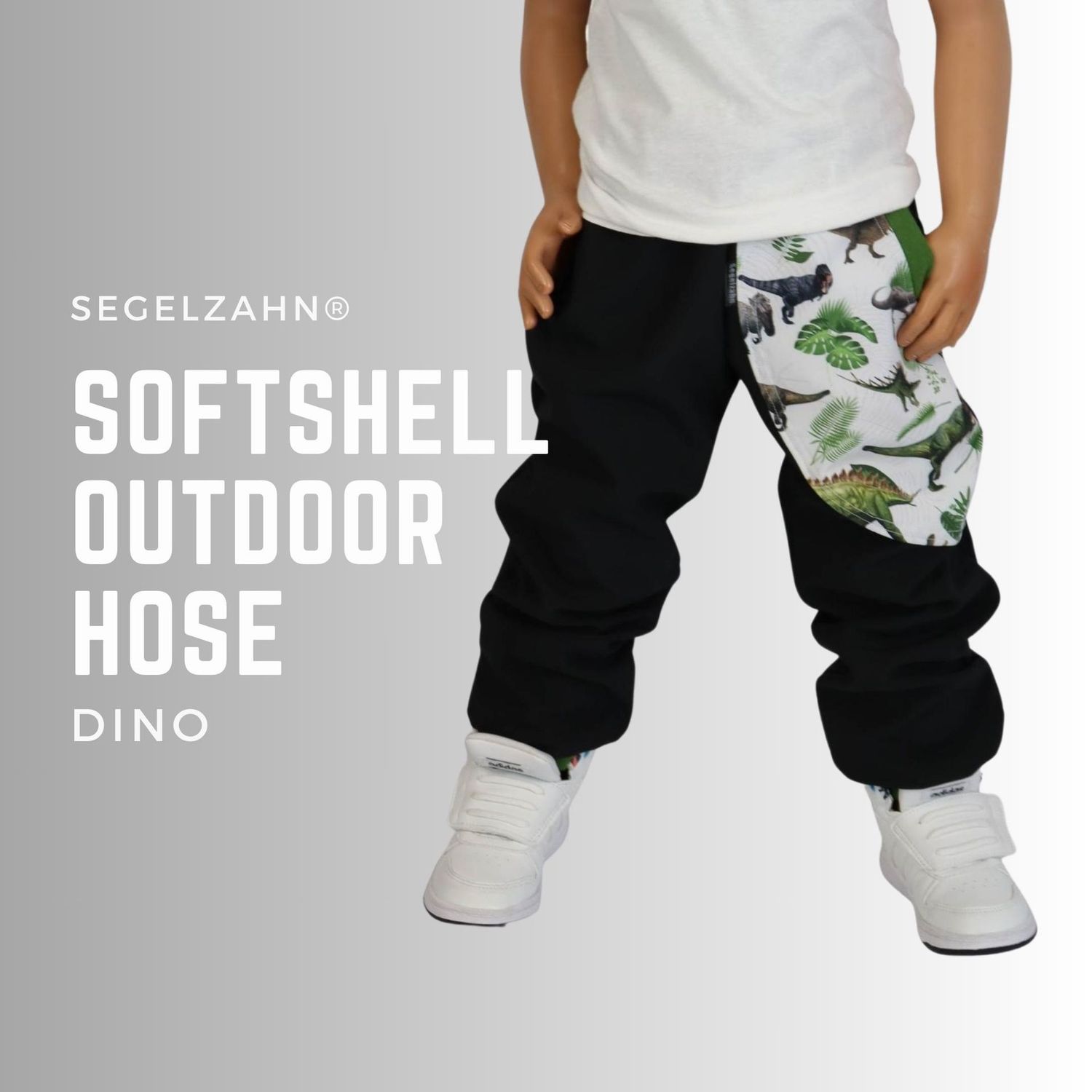 Softshellhose für Jungen Dino Outdoorhose Schwarz gefüttert für Kinder warme Regenhose Dinosaurier / Kind Baby Matschhose / Buddelhose / Dinohose