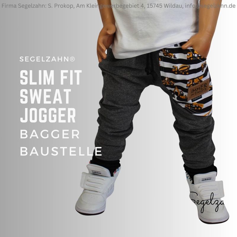 Slim Fit Jogger Jungen Bagger Hose Grau Kinder Baby Sweat Jogger Baustelle Unisex Jogginghose Kinderhose Segelzahn