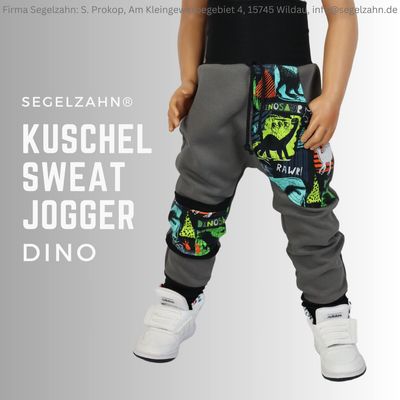 Warme Sweat Hose für Kinder - kuschel Slim Fit Jogger Kind Baby Dinosaurier Grau - Kinderhose - Hosen - Pumphose