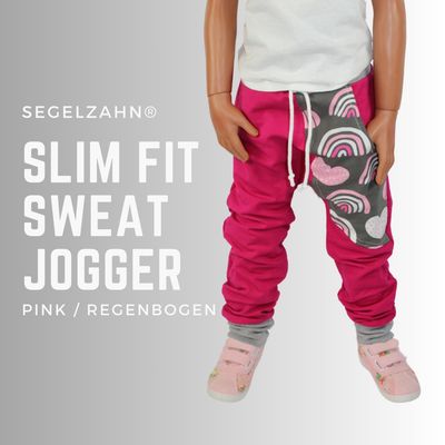 Slim Fit Hose Mädchen Regenbogen Sweat Jogger Pink Kinderhose Rosa Mädchenhose Wolken Regenbogenhose Kind Baby Jogginghose Segelzahn