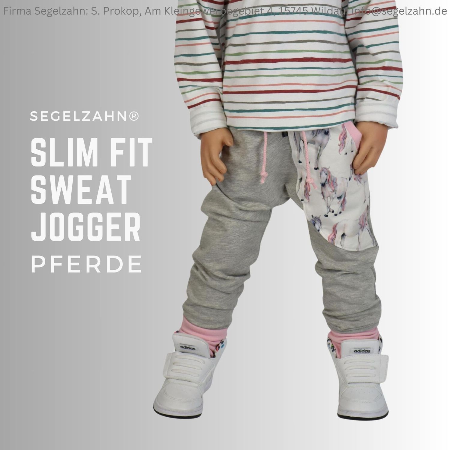 Slim Fit Hose Mädchen / Pferde / Grau / Sweat Jogger Kind Baby / Sweathose / Pferdehose / Kinderhose / Segelzahn Kinderkleidung / Pferd