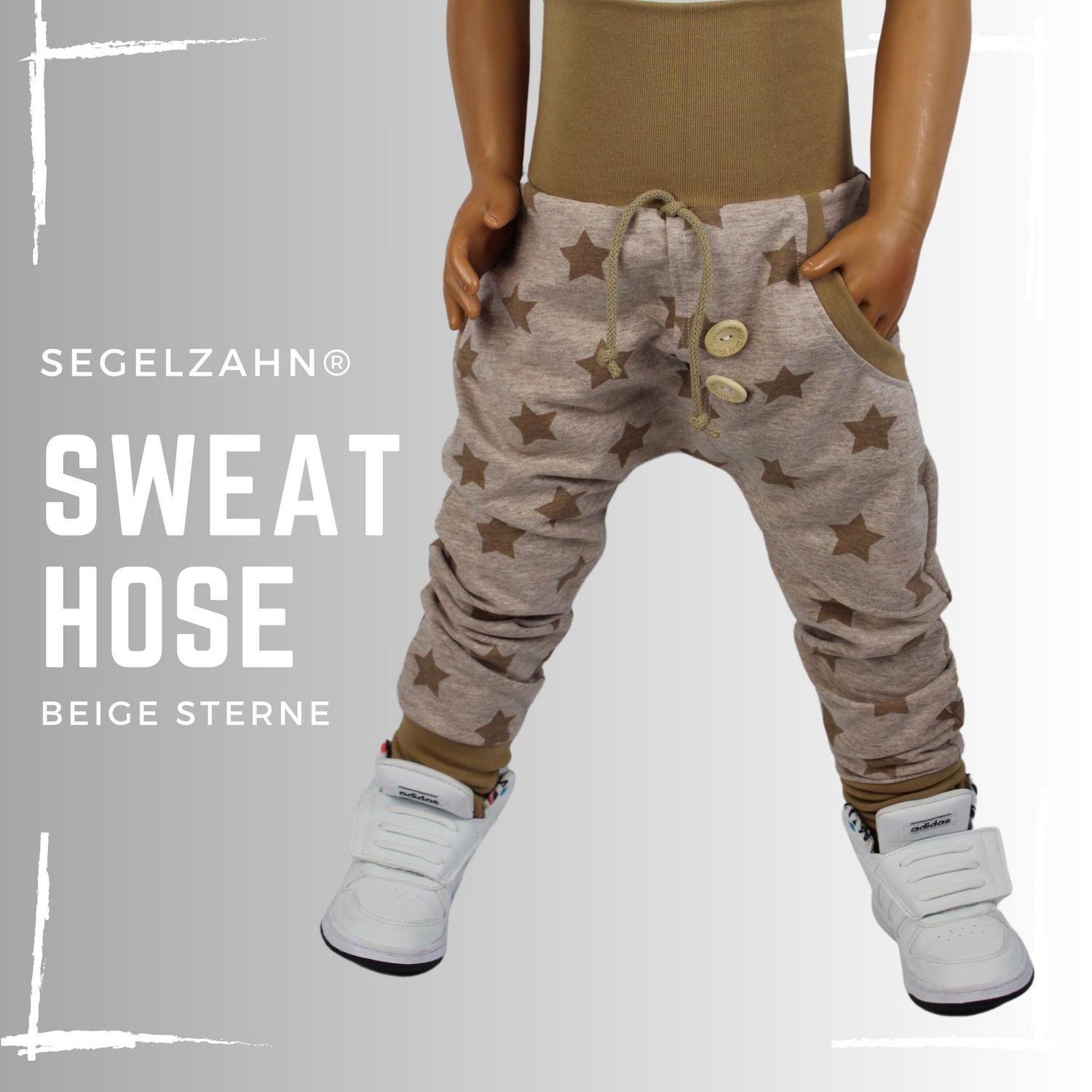 Slim Fit Hose Kinder Beige meliet Sterne - Sweat Hose Kind Baby Unisex Kinderhose