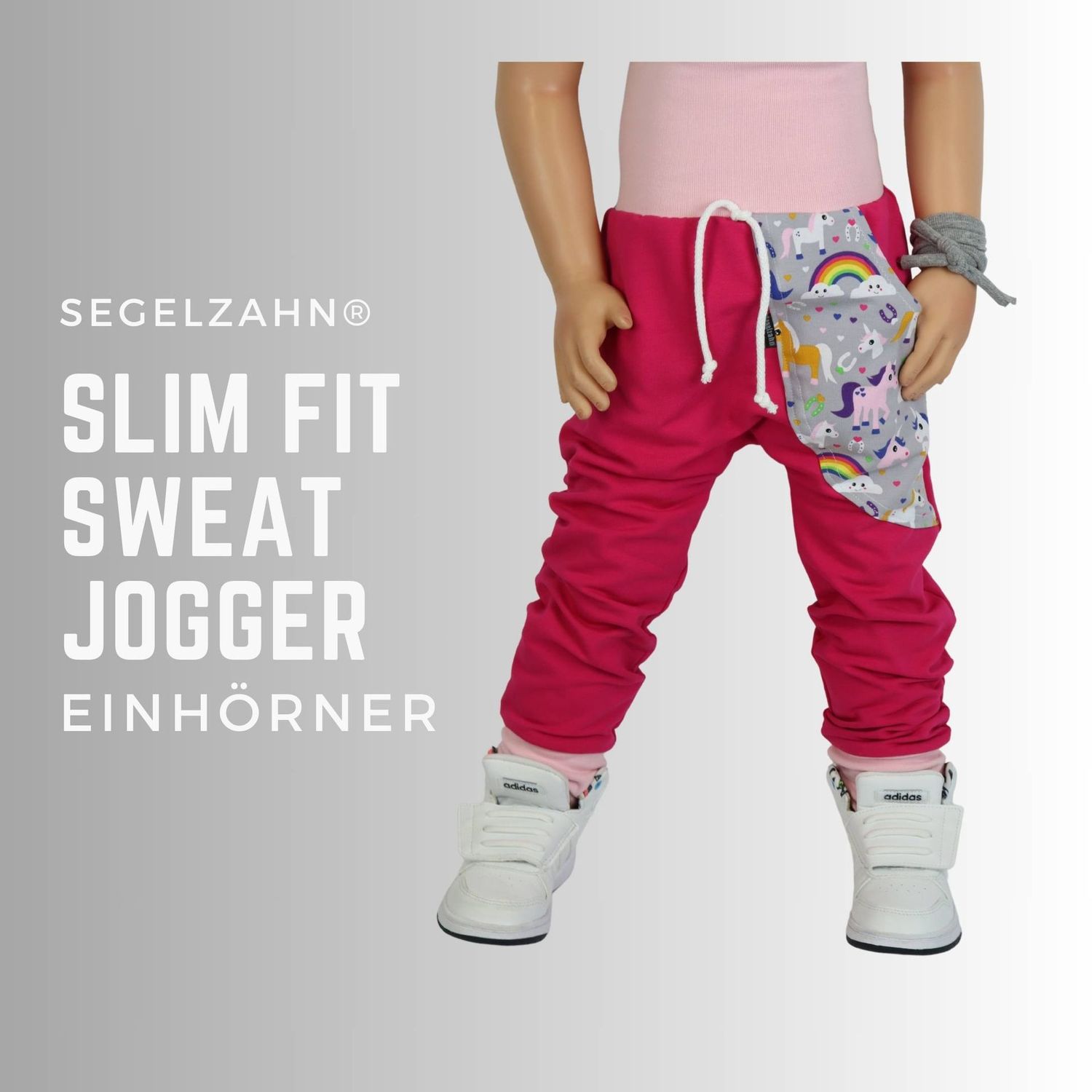 Slim Fit Jogger Mädchen Hose Einhörner Pink - Kinderhose / Mädchenhose