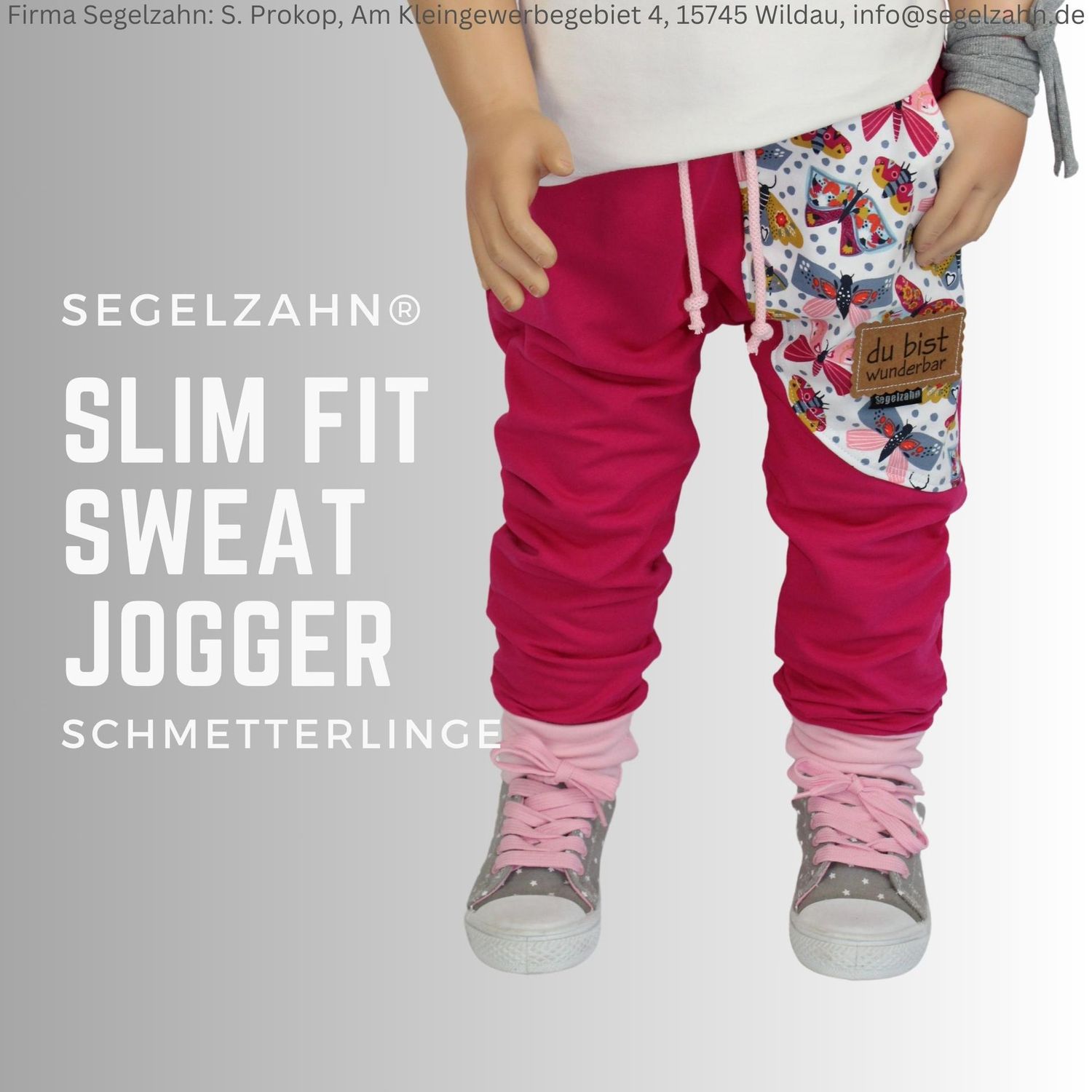 Sweat Hose Mädchen Schmetterlinge Pink - Mädchenhose - Slim Fit Jogger - Kind Baby - Mitwachshose