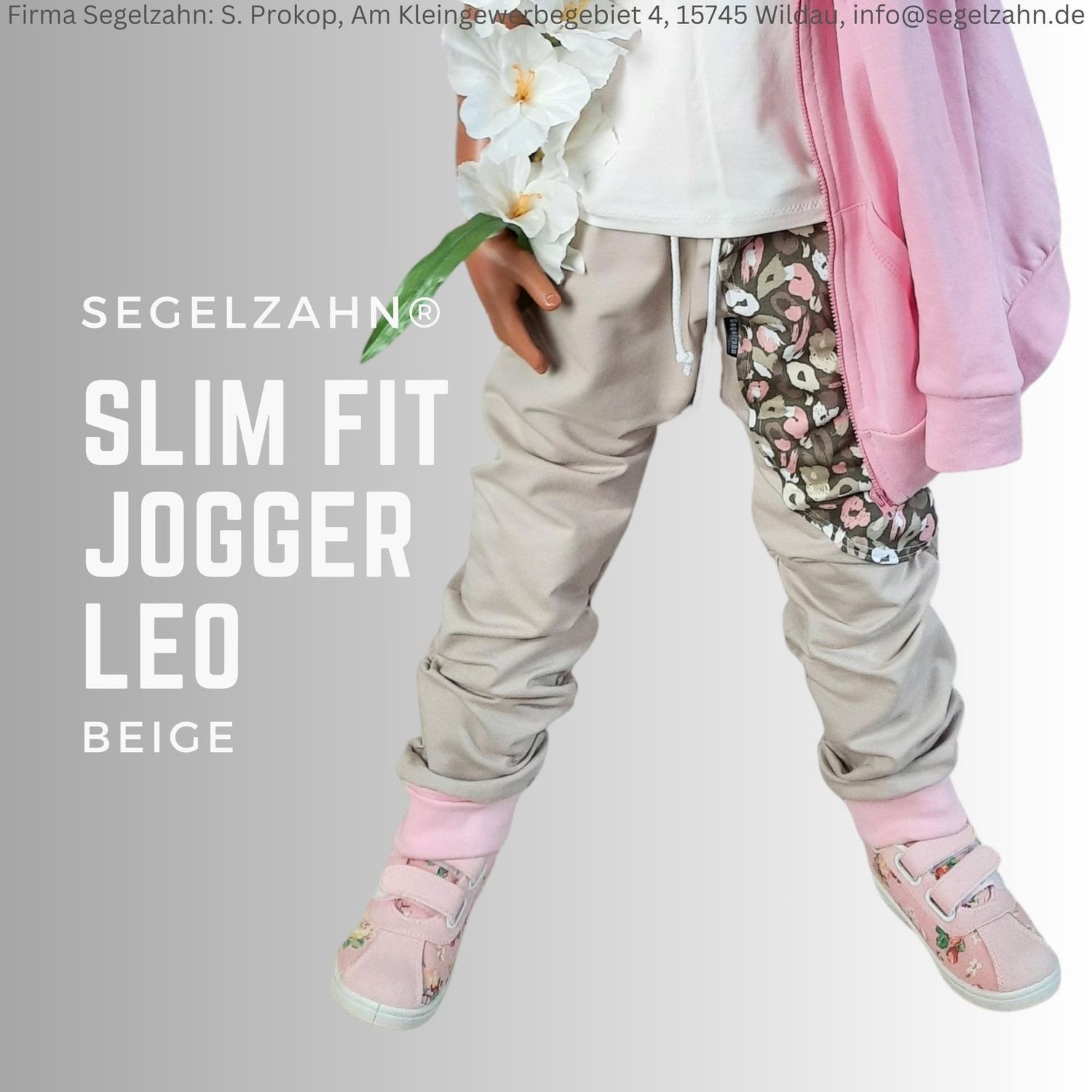 Sweat Hose Mädchen Beige - Leo Hosen - Slim Fit Jogger - Kinderhose Leopardenmuster