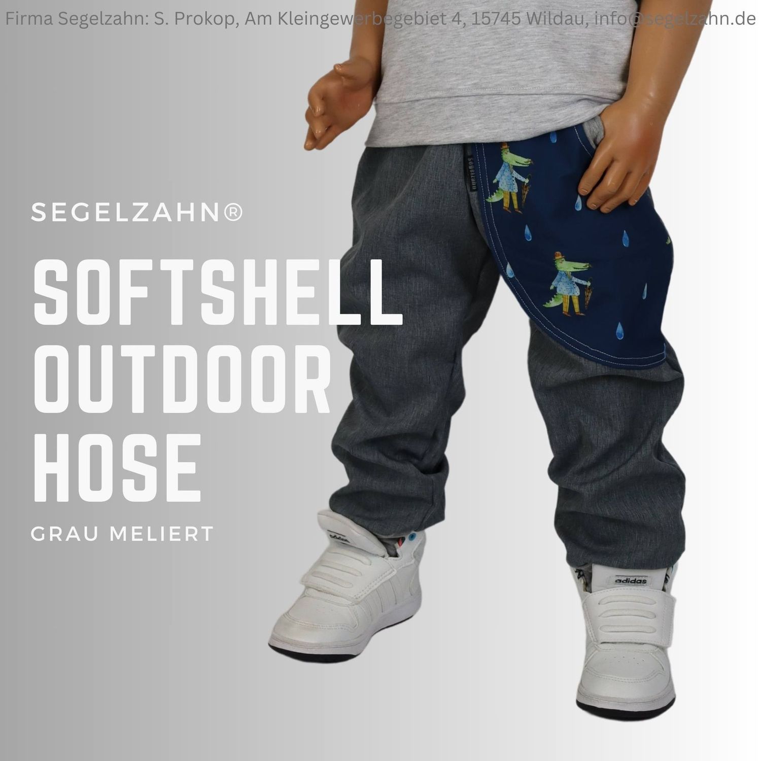 Softshellhose Kinder Grau Krokodile Regenhose Regenkleidung gefütterte warme Matschhose Buddelhose Outdoorhose Thermohose Krokodil Segelzahn