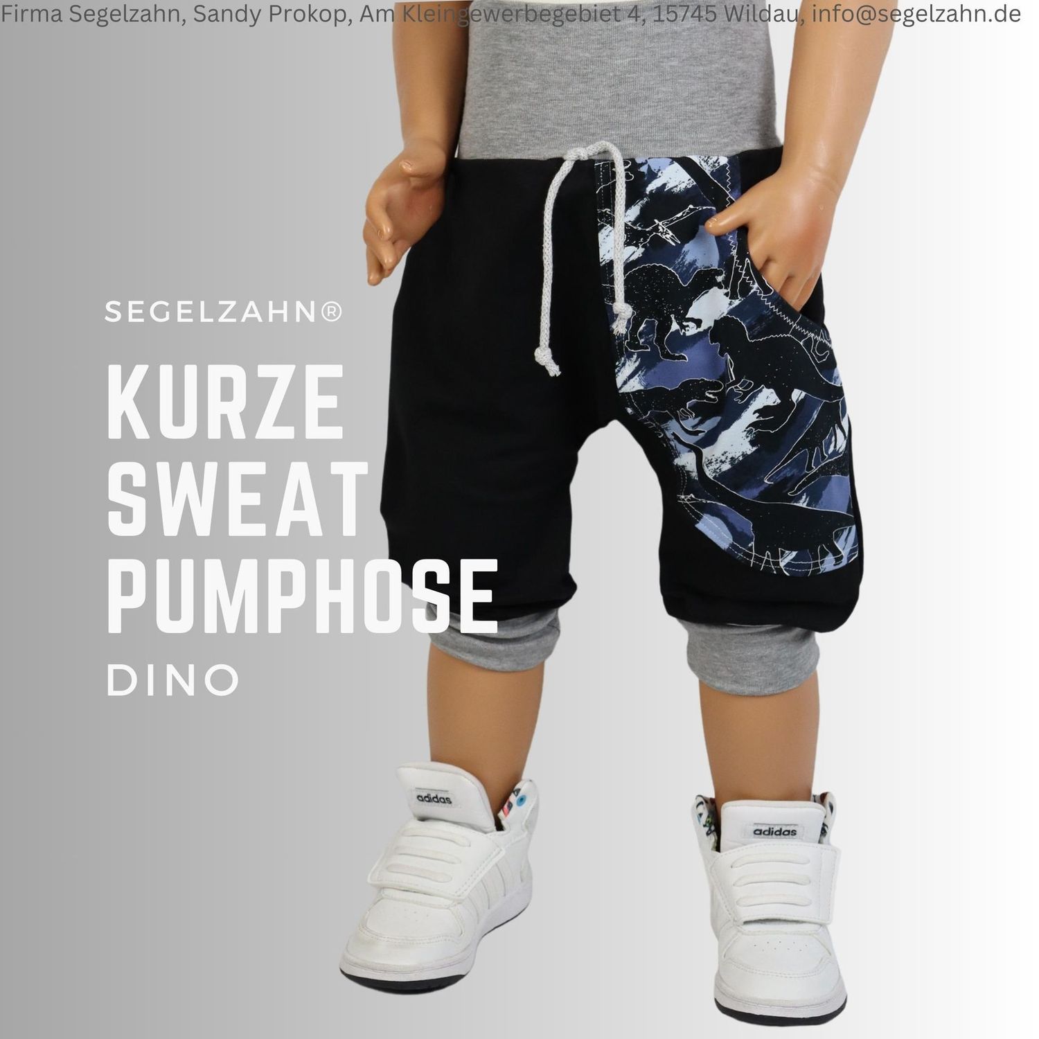 Pumphose Dino Schwarz, kurze Hose Kinder Unisex Sweathose Shorts Dinosaurier Sommerhose Kleidung Sommer Jungen Mädchen Kind Baby Segelzahn