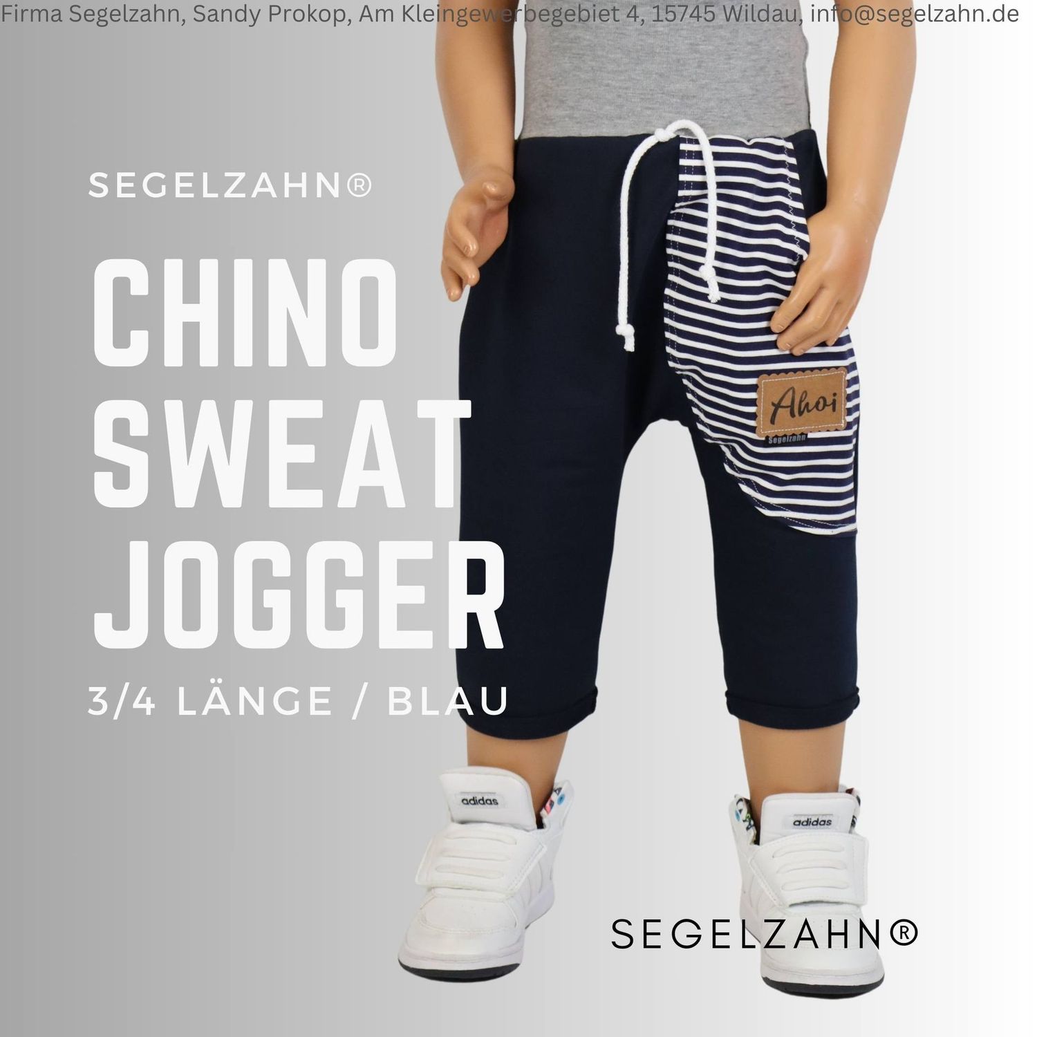 Chino Sweat Hose Kinder, blaue Sommerhose, Sweathose dreiviertel lange Hosen Jungen Mädchen Kind Baby Segelzahn  Sommer Kleidung maritim