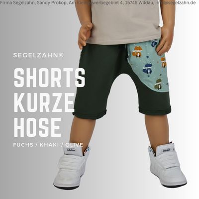 kurze Hose Kinder Shorts Khaki Olive Jungen Mädchen Kind Baby Sommerhose Sweathose Fuchs Segelzahn Hosen Kleidung Sommer jung Kinderkleidung