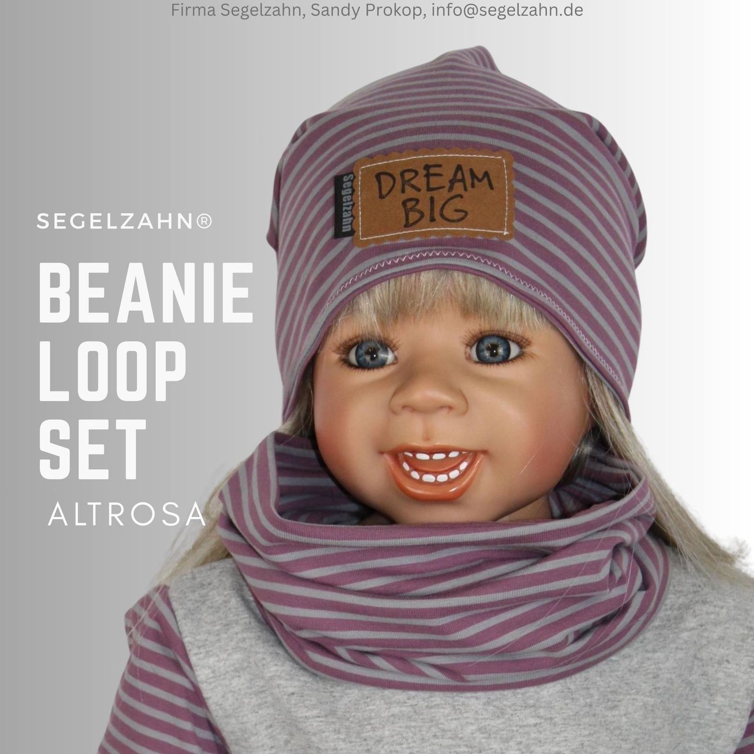 Beanie Loop Set Mädchen Altrosa gestreift
