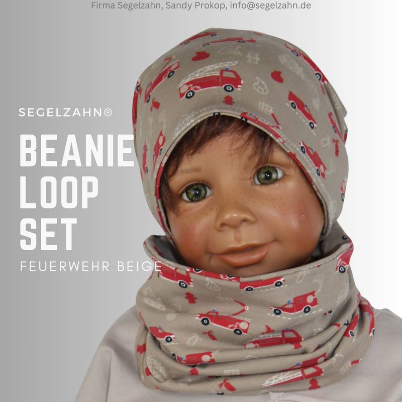 Beanie Loop Set Jungen Feuerwehr beige