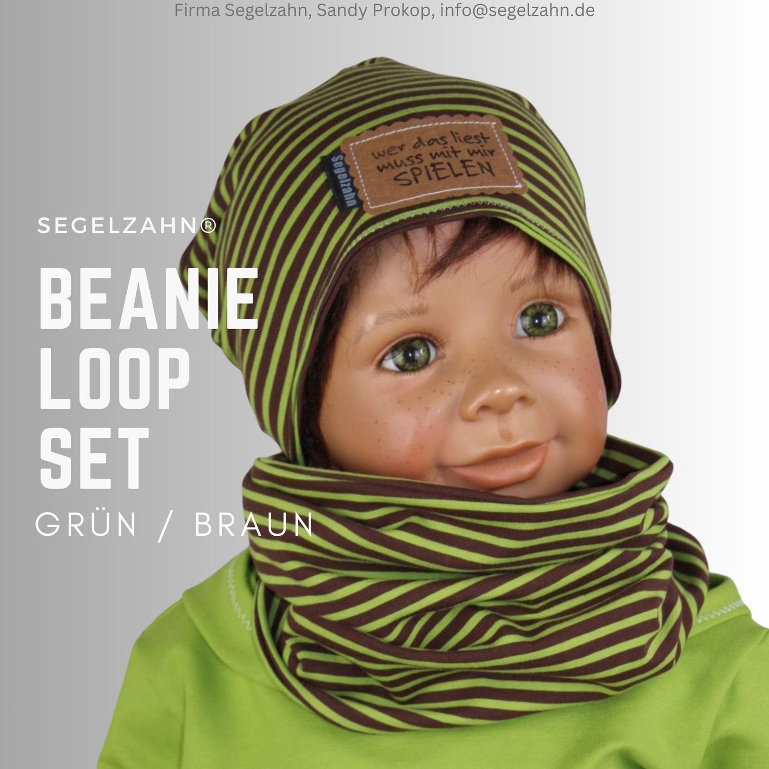 Beanie Loop Set Kinder geringelt grün braun