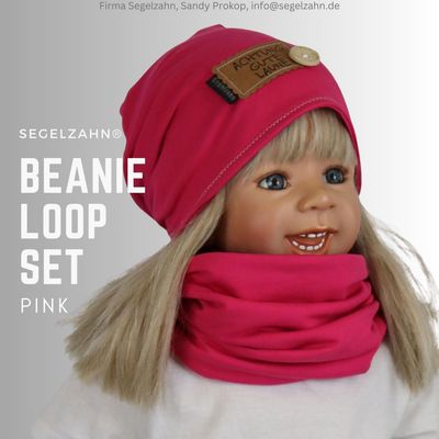 Beanie Loop Set Kinder Mütze mit Schal für Mädchen, Baby Kindermütze Übergang Winter gefüttert Segelzahn Kleidung schlicht Pink Beanie Loop Set Mädchen Pink